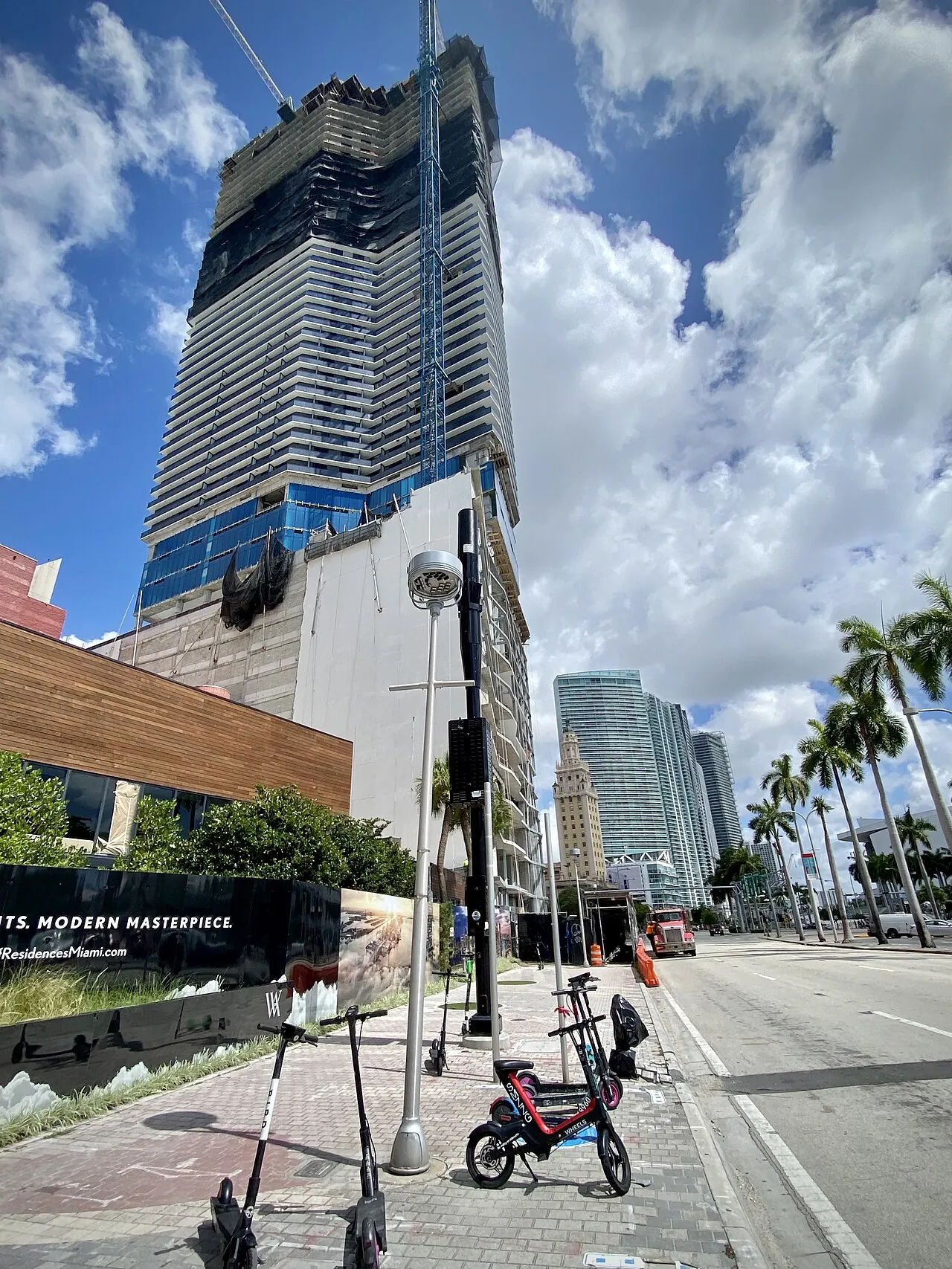 Downtown Miami, Florida June 2021 - Sidewalk scooters in Miami, Florida